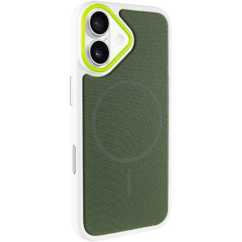 Чохол PC Textile Hybrid with Magnetic Fit для Apple iPhone 17 (6.3"), White / Green, Тканина, купити оптом з доставкою