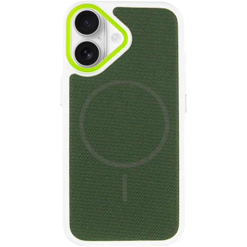 Чохол PC Textile Hybrid with Magnetic Fit для Apple iPhone 17 (6.3"), White / Green 1, Тканина, купити оптом з доставкою
