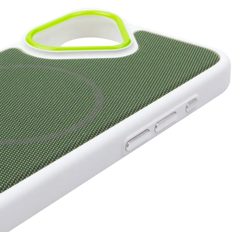 Чохол PC Textile Hybrid with Magnetic Fit для Apple iPhone 17 (6.3"), White / Green 3, Тканина, купити оптом з доставкою