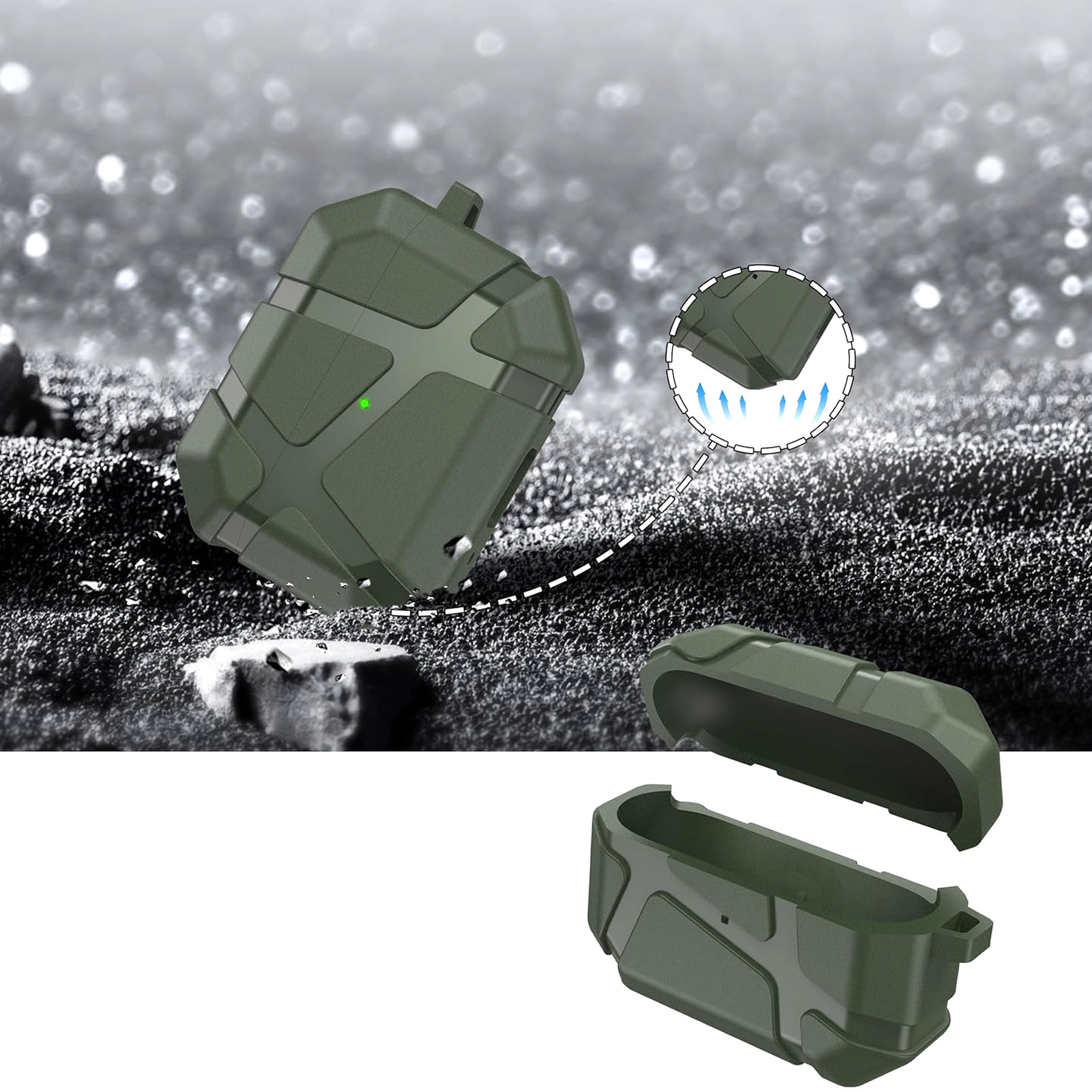 Уценка Ударопрочный футляр Titan Armor для наушников Airpods 4, Поврежденная упаковка / Green 1, Пластик, купить оптом с доставкой