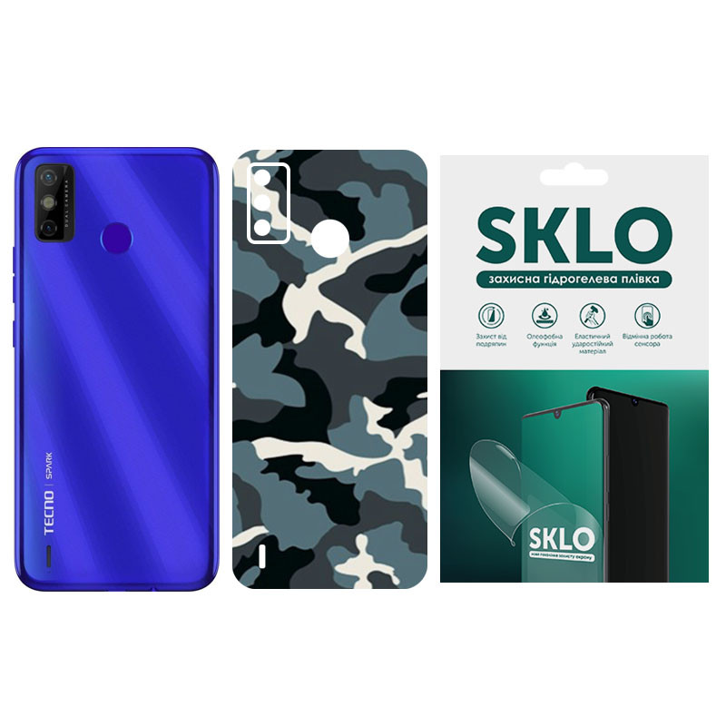 Защитная пленка SKLO Back (тыл) Camo для TECNO Camon 19 Pro, Голубой / Army Blue, Бронированная пленка, купить оптом с доставкой