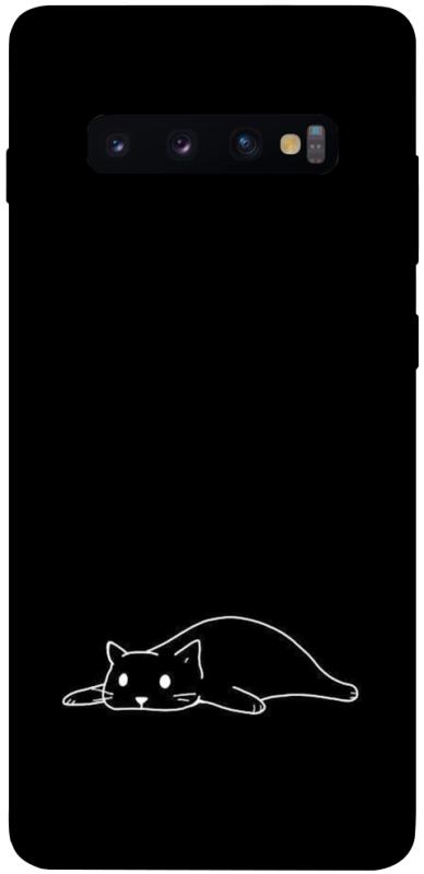 Чохол itsPrint Lazy cat для Samsung Galaxy S10+, black, купити оптом з доставкою