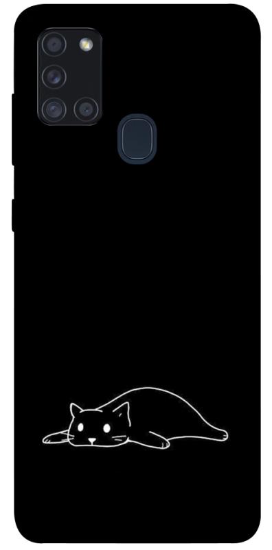 Чохол itsPrint Lazy cat для Samsung Galaxy A21s, black, купити оптом з доставкою