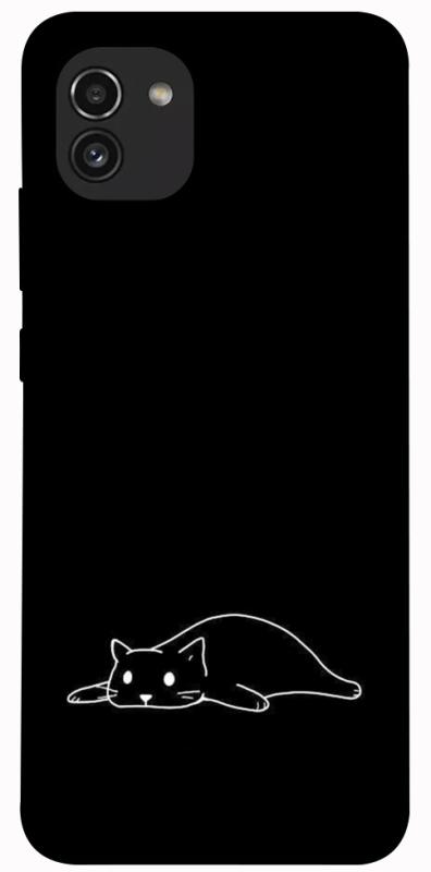 Чохол itsPrint Lazy cat для Samsung Galaxy A03, black, купити оптом з доставкою