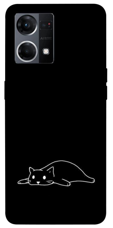 Чохол itsPrint Lazy cat для Oppo Reno 7 4G, black, купити оптом з доставкою