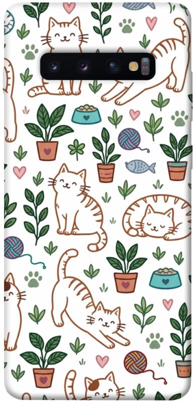 Чехол itsPrint Cats pattern для Samsung Galaxy S10+, паттерн, купить оптом с доставкой
