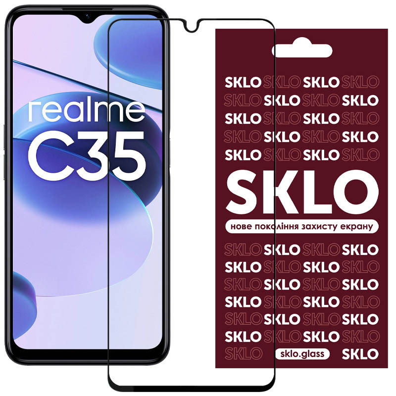 Закаленное защитное стекло SKLO 3D Full Glue для Realme C35 | толщина 0.33 мм на картинке №1