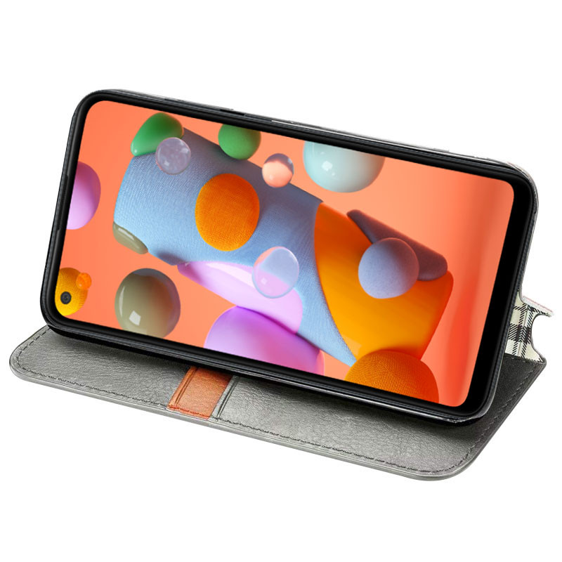 Кожаный чехол-книжка GETMAN Cubic (PU) для Samsung Galaxy A21s, Серый 2, Искусственная кожа, купить оптом с доставкой