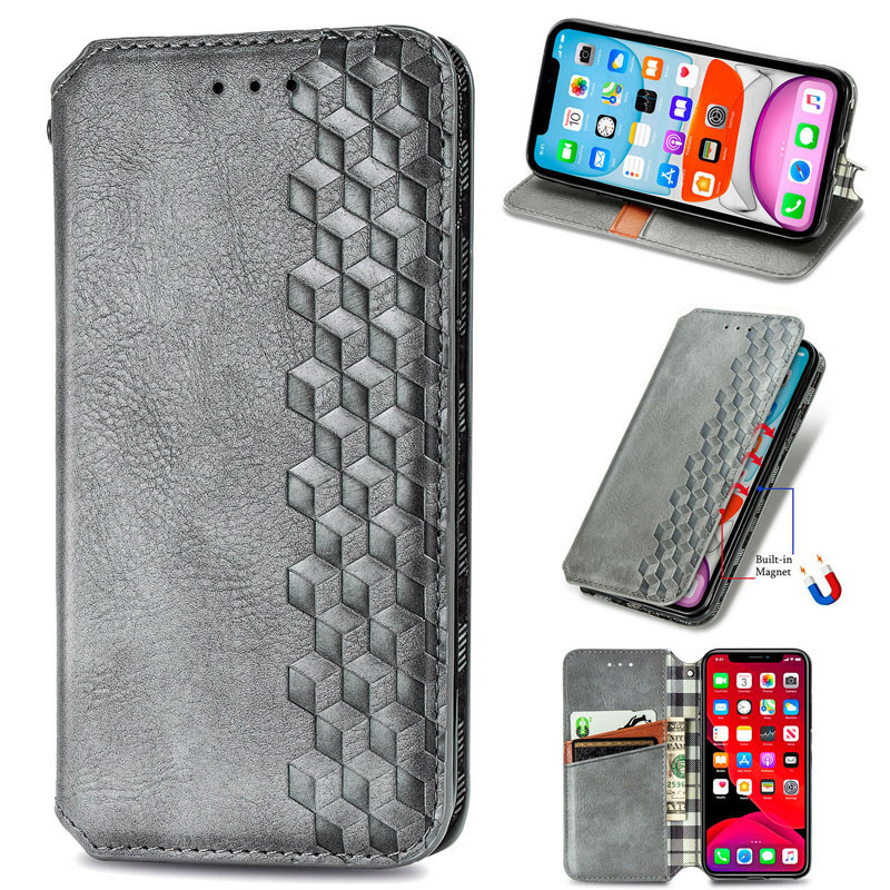 Кожаный чехол-книжка GETMAN Cubic (PU) для Samsung Galaxy S21 FE, Серый 2, Искусственная кожа, купить оптом с доставкой