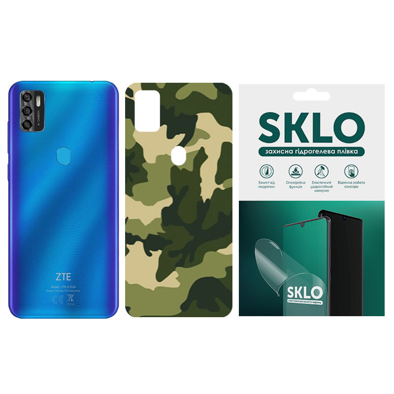 Защитная пленка SKLO Back (тыл) Camo для ZTE Blade V30, Зеленый / Army Green, Бронированная пленка, купить оптом с доставкой