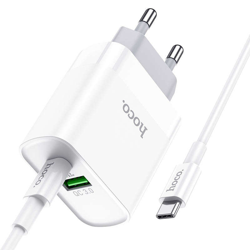СЗУ Hoco C80A Rapido PD20W+QC3.0 (1USB-A/1C) + кабель Type-C to Type-C, Белый 1, купить оптом с доставкой