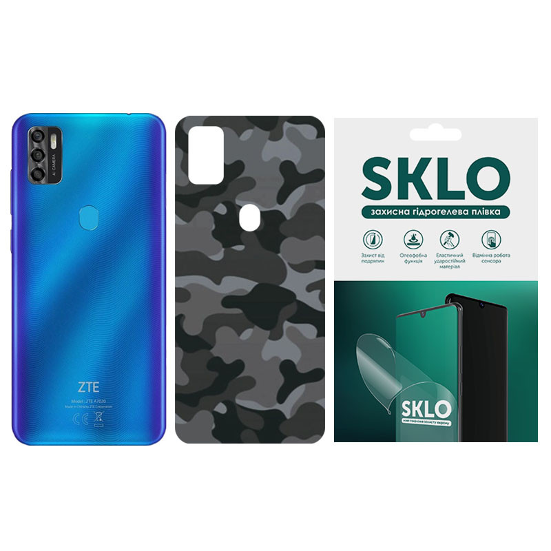 Защитная пленка SKLO Back (тыл) Camo для ZTE Blade V2020 Smart, Серый / Army Gray, Бронированная пленка, купить оптом с доставкой