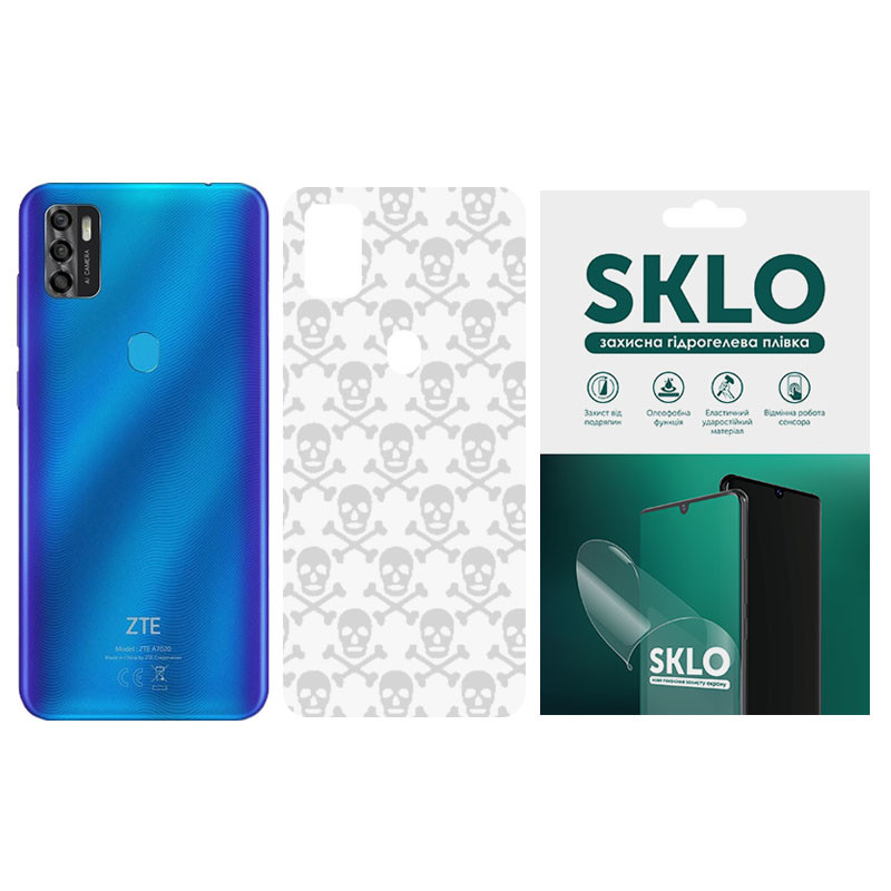 Защитная пленка SKLO Back (тыл) Transp. для ZTE Blade A51, Прозрачный / Черепа, Бронированная пленка, купить оптом с доставкой