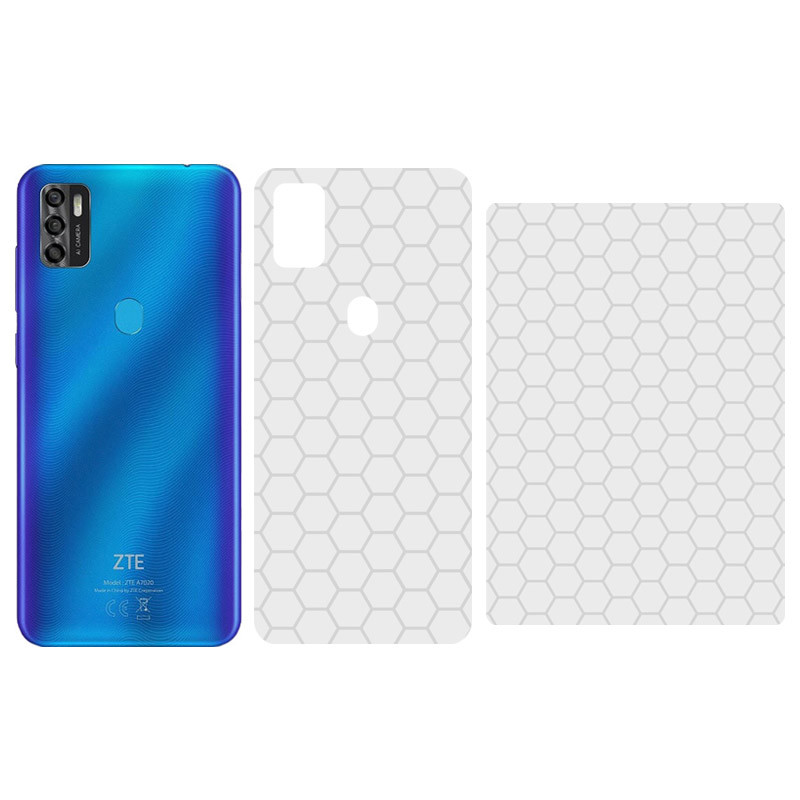 Защитная пленка SKLO Back (тыл) Transp. (тех.пак) для ZTE Blade A51, Прозрачный / Соты, Бронированная пленка, купить оптом с доставкой