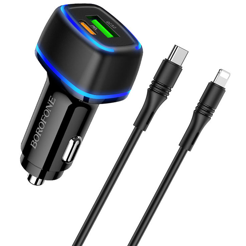 АЗП Borofone BZ14A Mercury PD20W+QC3.0 3A (1USB-A/1C) + кабель Type-C to Lightning на малюнкі №1