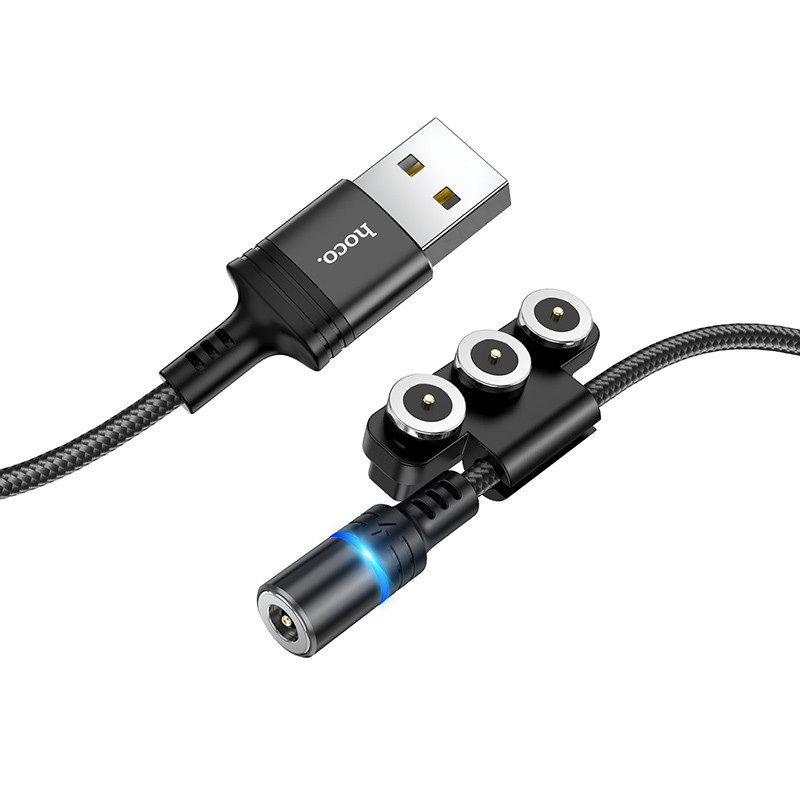 Уцінка Дата кабель Hoco DU42 Magnetic 3in1 Lightning-microUSB-Type-C (1m), Дефект упаковки / Чорний 7, купити оптом з доставкою