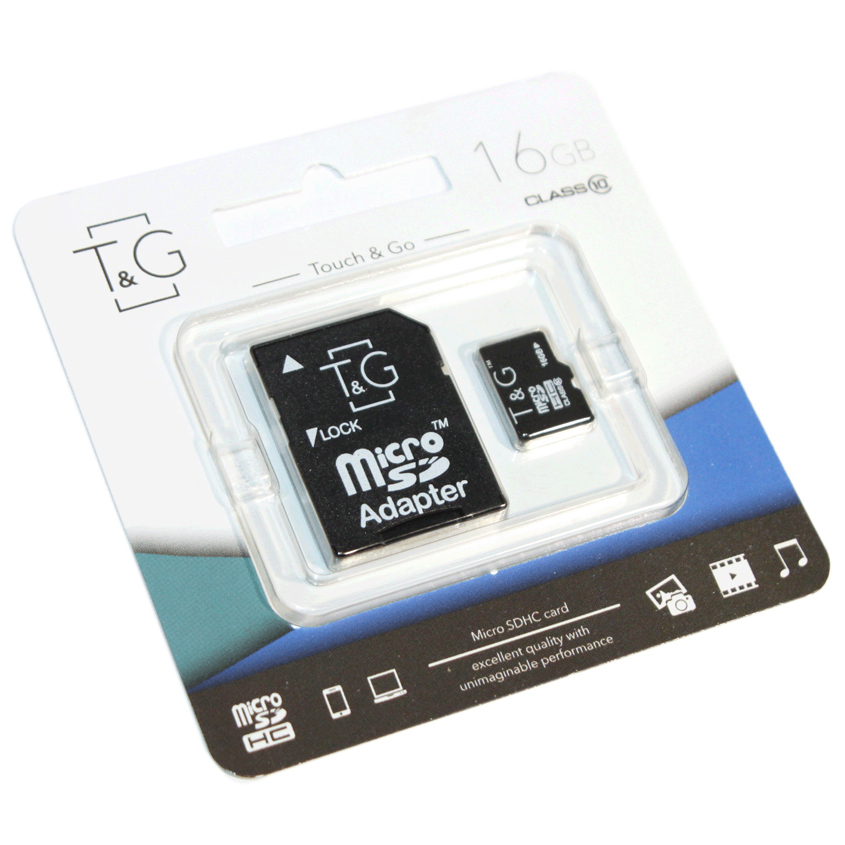 Карта пам'яті T&G (UHS-1) microSDHC Class 10 - 16GB (з адаптером), Чорний 1, купити оптом з доставкою