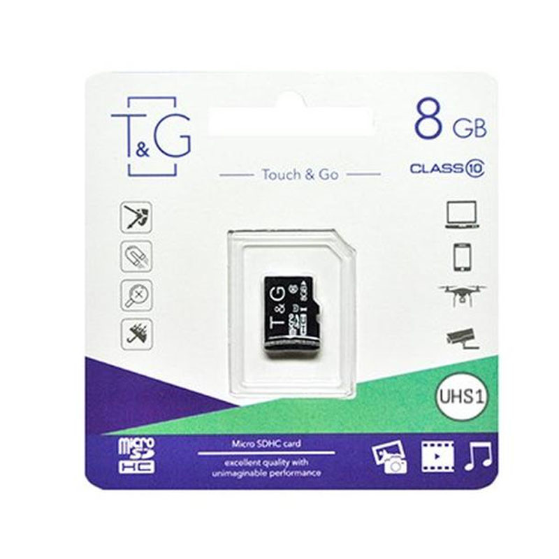 Карта пам'яті T&G microSDHC Class 10 - 8GB (без адаптера), Чорний, купити оптом з доставкою