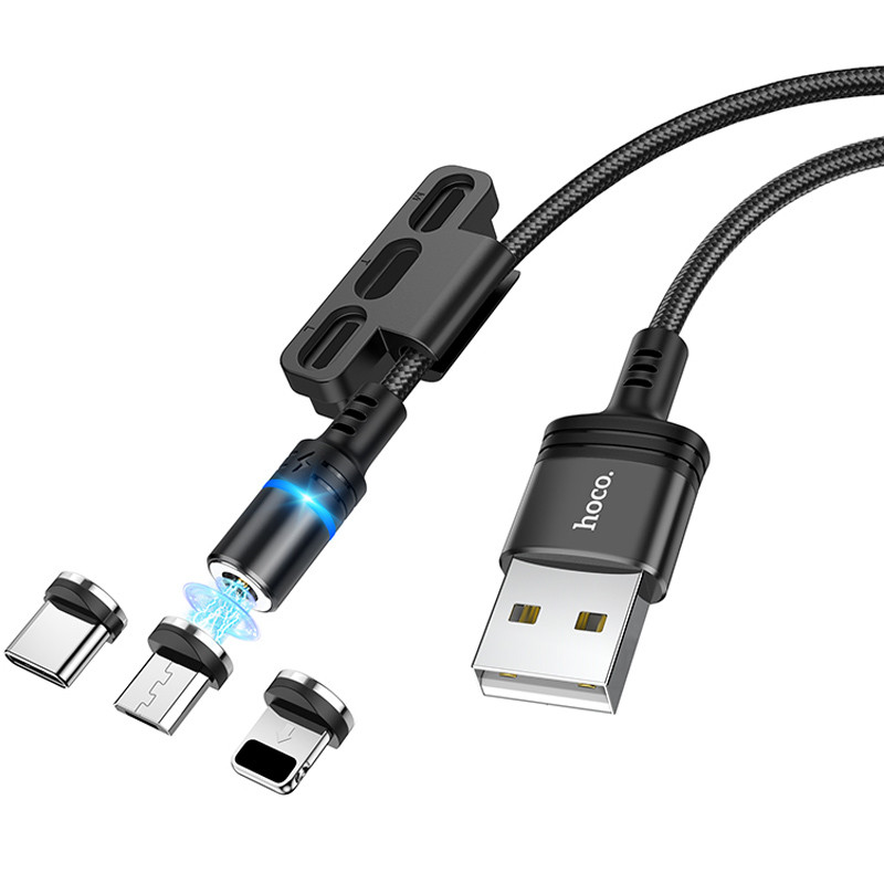 Уцінка Дата кабель Hoco DU42 Magnetic 3in1 Lightning-microUSB-Type-C (1m), Дефект упаковки / Чорний 1, купити оптом з доставкою