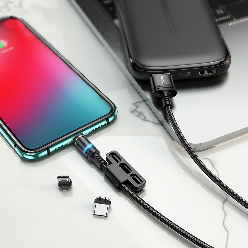 Уцінка Дата кабель Hoco DU42 Magnetic 3in1 Lightning-microUSB-Type-C (1m), Дефект упаковки / Чорний 6, купити оптом з доставкою
