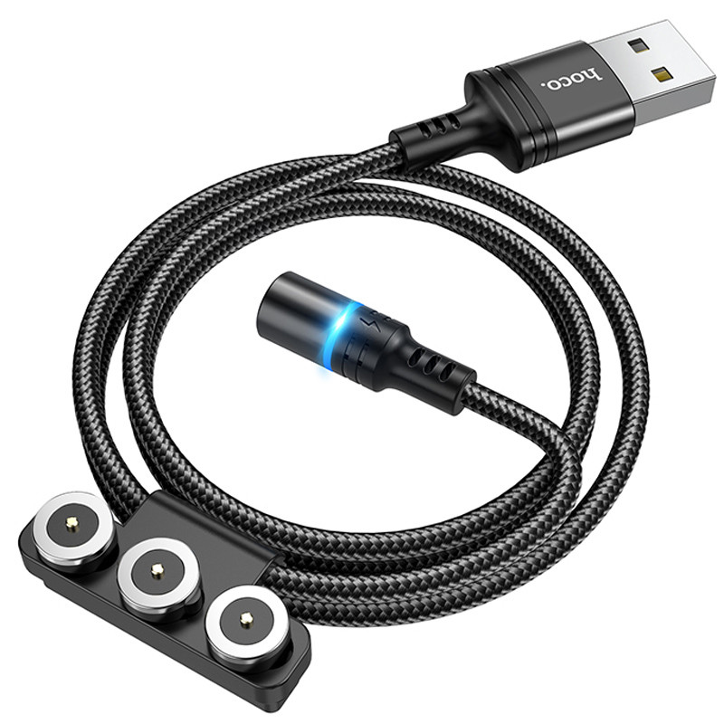 Уцінка Дата кабель Hoco DU42 Magnetic 3in1 Lightning-microUSB-Type-C (1m), Дефект упаковки / Чорний 4, купити оптом з доставкою