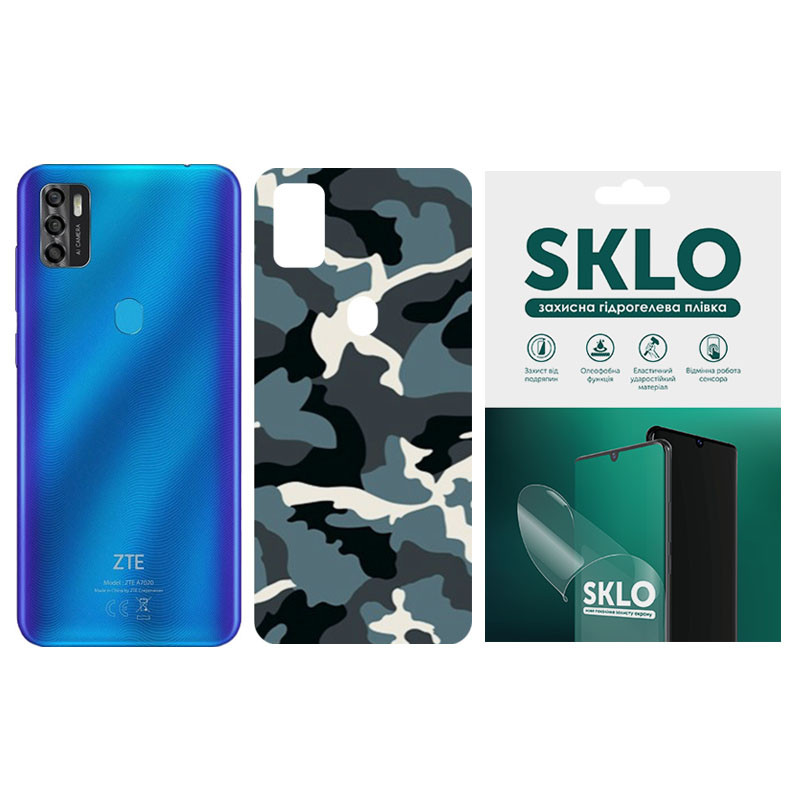 Защитная пленка SKLO Back (тыл) Camo для ZTE Blade V30, Голубой / Army Blue, Бронированная пленка, купить оптом с доставкой