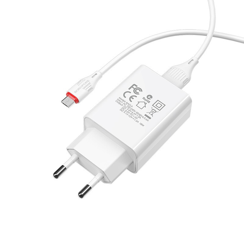 МЗП Borofone BA21A Long journey QC3.0 3A (1USB-A) + кабель USB to MicroUSB на малюнкі №3