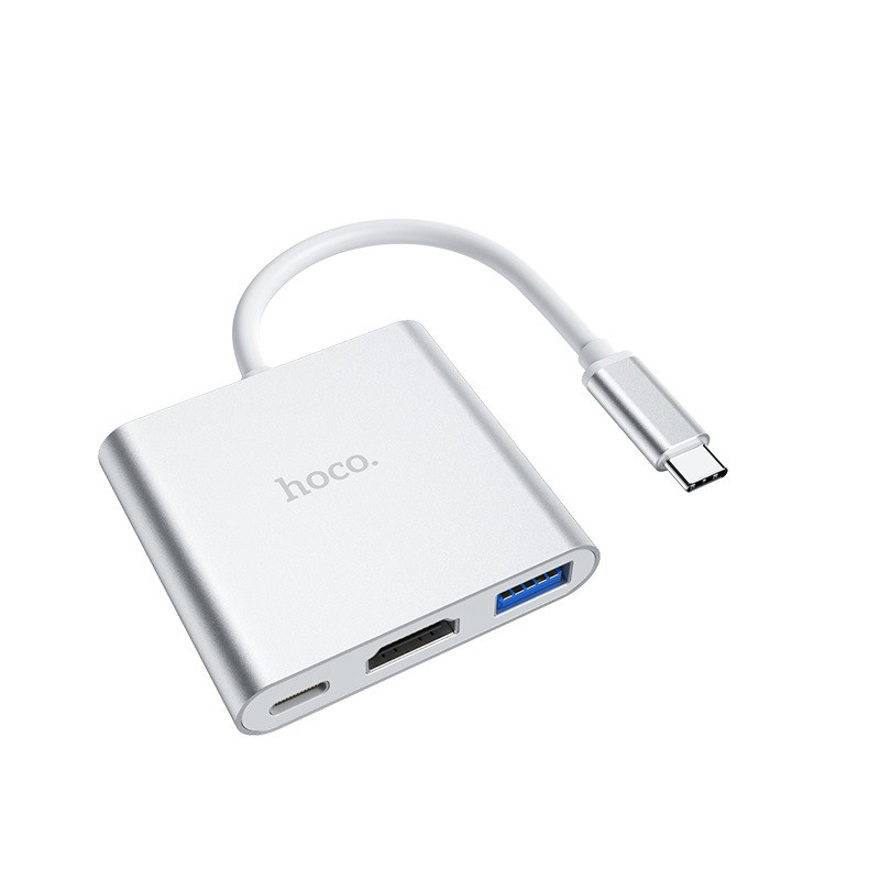Перехідник HUB Hoco HB14 Type-C to USB3.0+HDMI+PD, Сталевий 2, купити оптом з доставкою