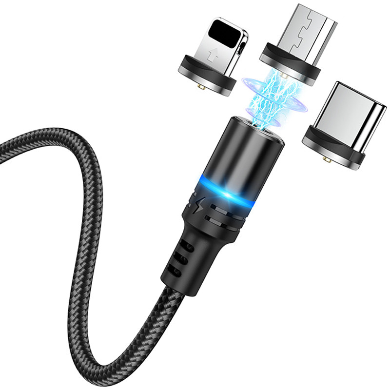 Уцінка Дата кабель Hoco DU42 Magnetic 3in1 Lightning-microUSB-Type-C (1m), Дефект упаковки / Чорний 3, купити оптом з доставкою