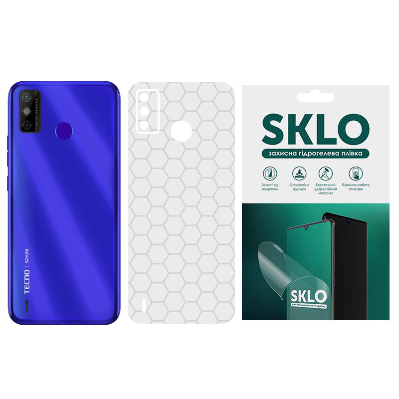 Защитная пленка SKLO Back (тыл) Transp. для TECNO Camon 19 Neo, Прозрачный / Соты, Бронированная пленка, купить оптом с доставкой