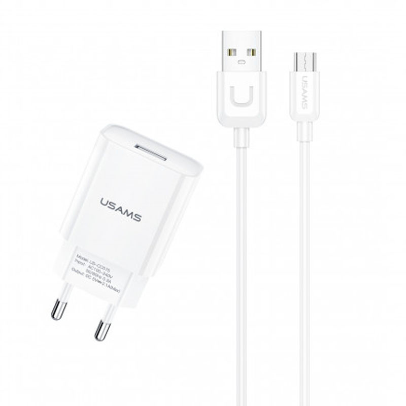 МЗП USAMS T21 Charger kit - T18 single USB + Uturn MicroUSB cable дивитися фото №1