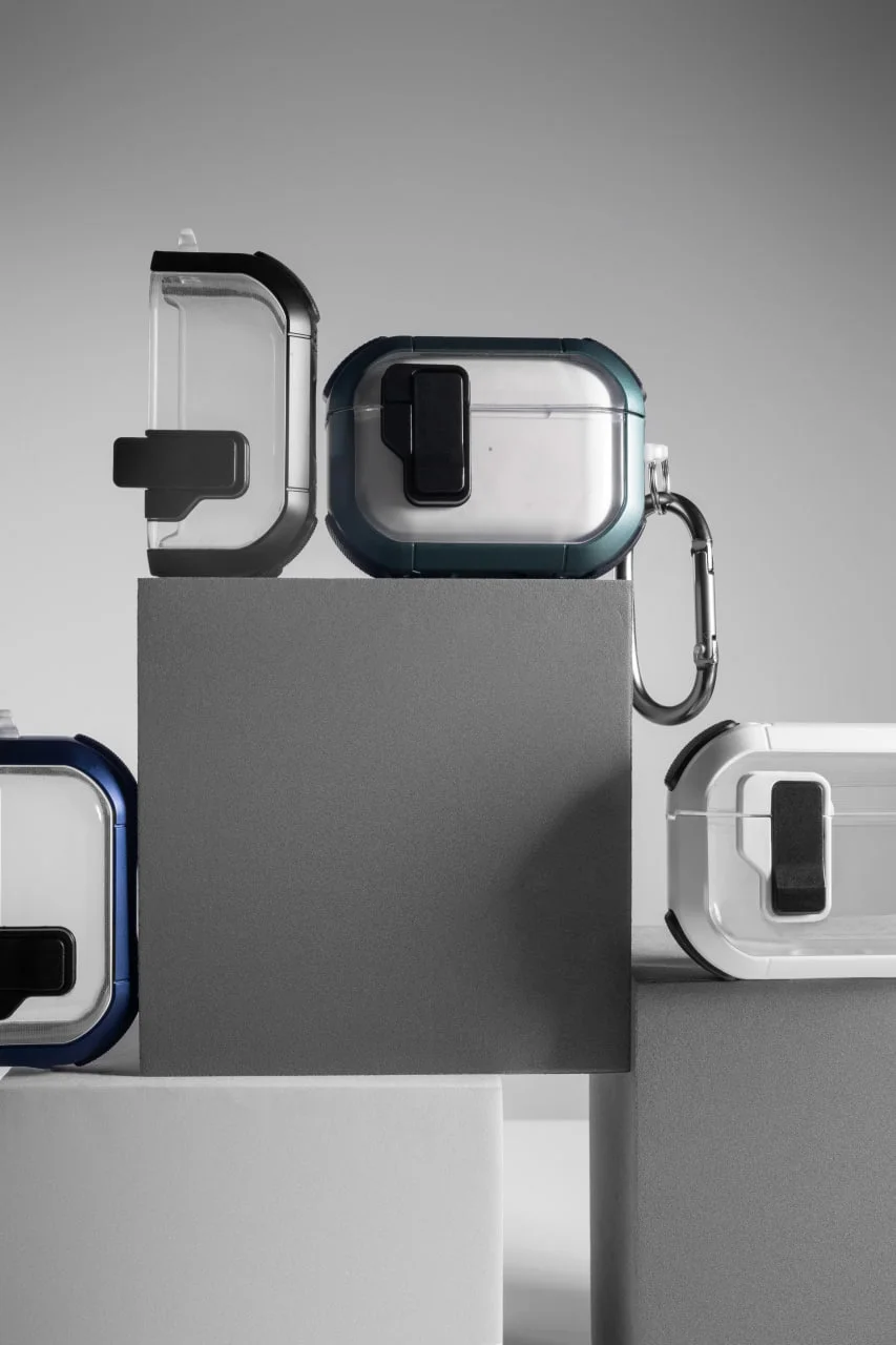 Футляр протиударний Locking Button для навушників Airpods 1/2, Пластик, купити оптом з доставкою