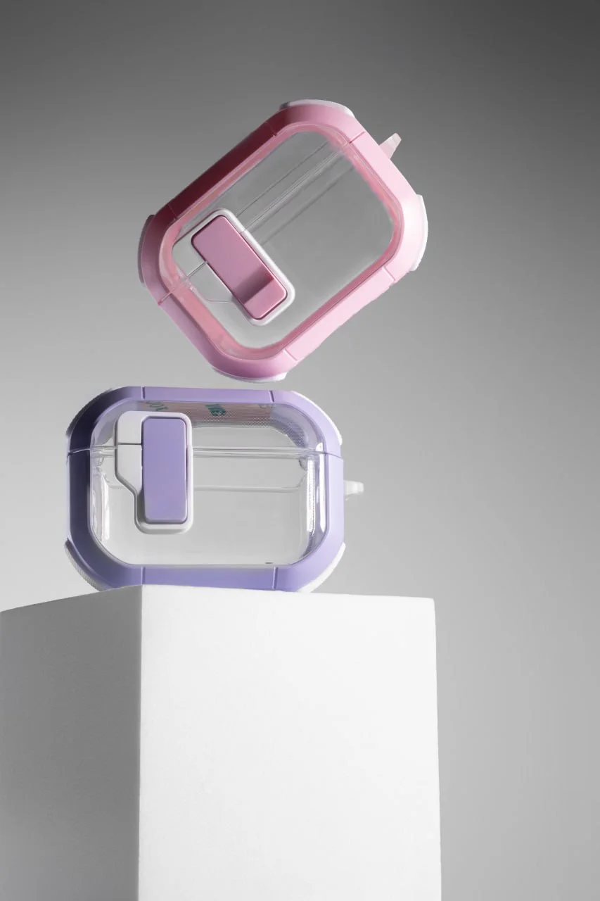 Футляр протиударний Locking Button для навушників Airpods 1/2, Пластик, купити оптом з доставкою