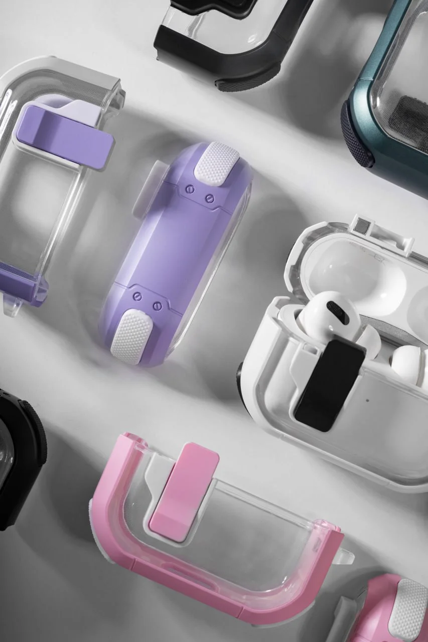 Футляр протиударний Locking Button для навушників Airpods 1/2, Пластик, купити оптом з доставкою