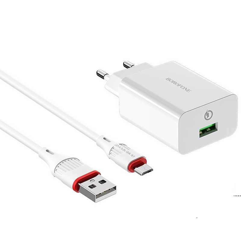 МЗП Borofone BA21A Long journey QC3.0 3A (1USB-A) + кабель USB to MicroUSB на малюнкі №1