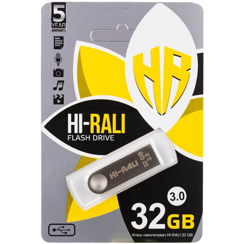 Флеш накопичувач USB 3.0 Hi-Rali Shuttle 32 GB Срібна серія на малюнкі №1