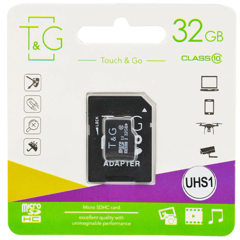 Карта пам'яті T&G (UHS-1) microSDHC Class 10 - 32GB (з адаптером), Чорний, купити оптом з доставкою